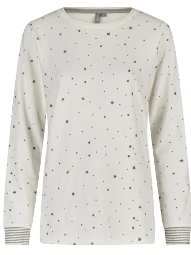 By Louise Dames winter pyjama set lang badstof sterren wit, foto 2