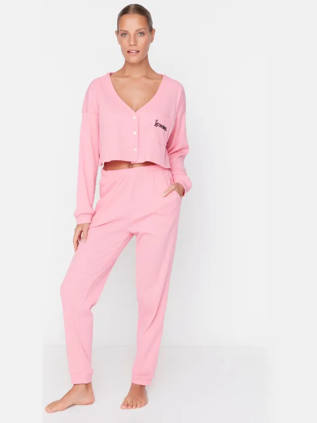 Trendyol Vrouwen Ronde hals Pyjama Set 2 pak Roze