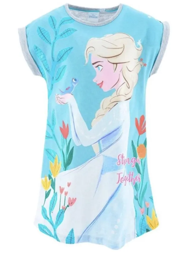 Disney Frozen Nachthemd - Korte Mouw - Katoen - Grijs/Blauw - 8 Jaar