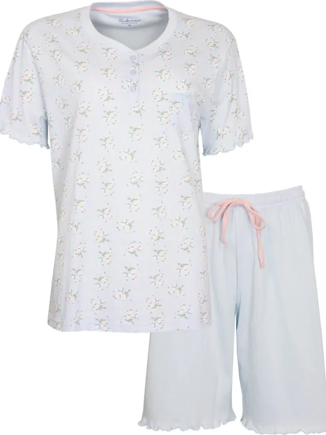 Tenderness Dames Shortama - Pyjama - Katoen - Licht Blauw