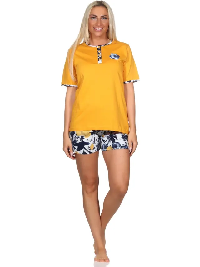 Normann dames pyjama met korte mouwen in geweldig design, ook in oversizes gelb