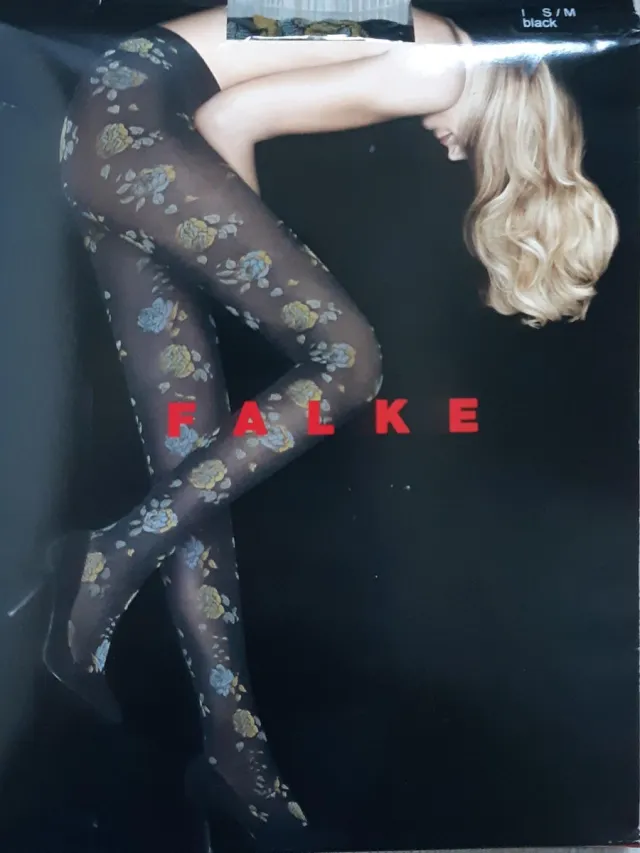 Falke bloemen fantasy panty maat S/M (zwart)