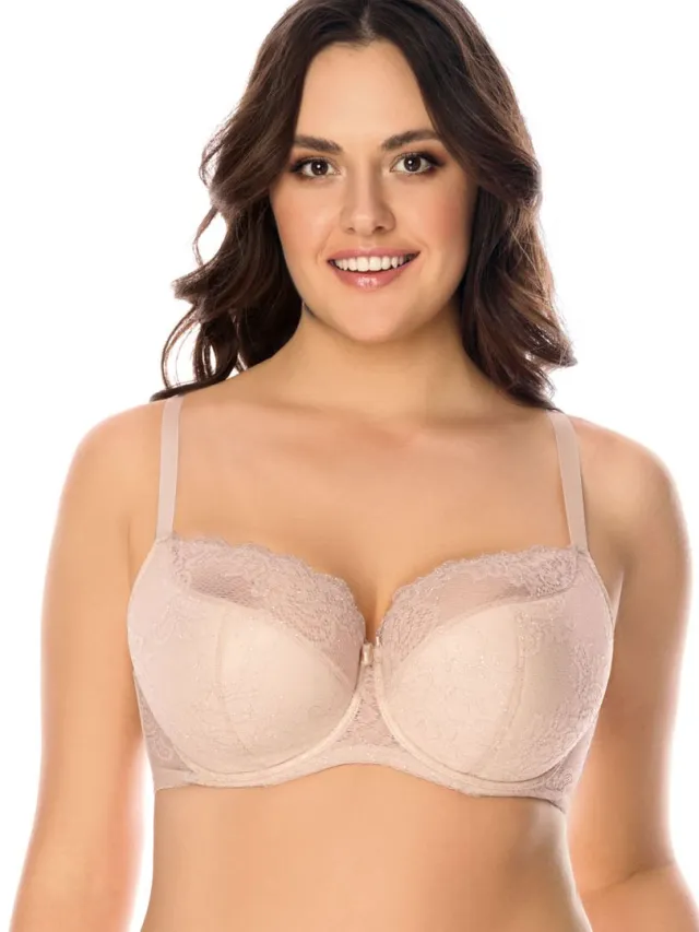 Vivisence dames beugelbeha 1045 kanten semi-verstevigde cupbandjes, beige, 90f