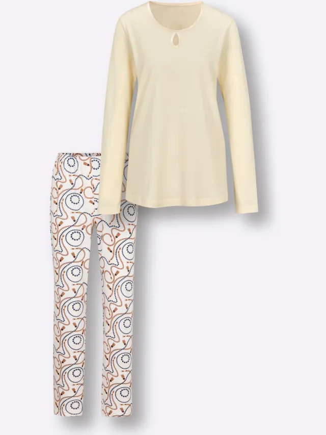 Pyjama champagne/marine bedrukt