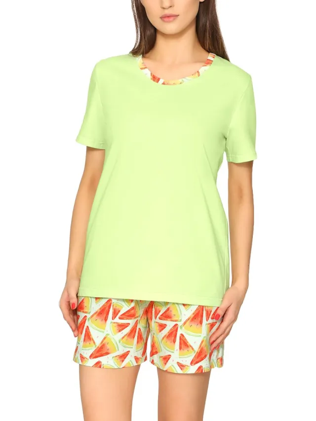 Merry Style Dames Pyjama - Korte mouwen - Korte broek - Katoen - Hellgrün Wassermelone2 – L - MS-MS10-396-PJ