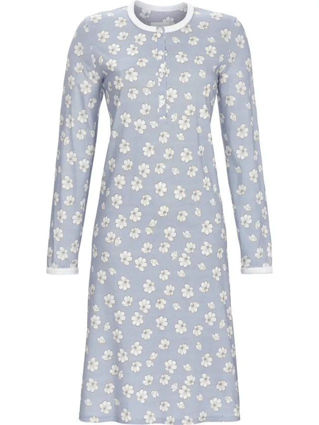 Ringella Warm katoenen nachthemd bloemen - Blauw - Maat - 44