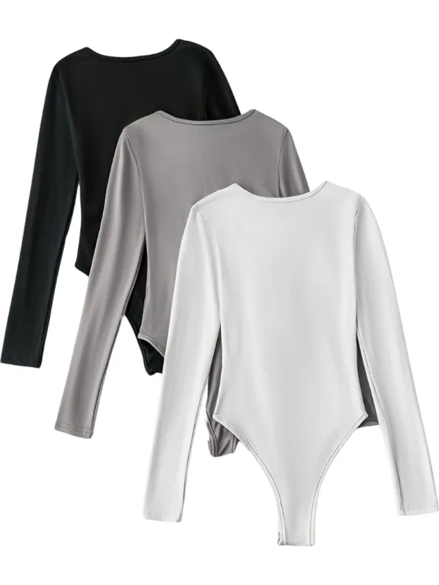 100 Bodysuit Dames - Jumpsuit - Corrigerend Ondergoed - Body plunge - Lingerie - Setje Vrouwen - 3 Pcs - Zwart/Wit/Grijs