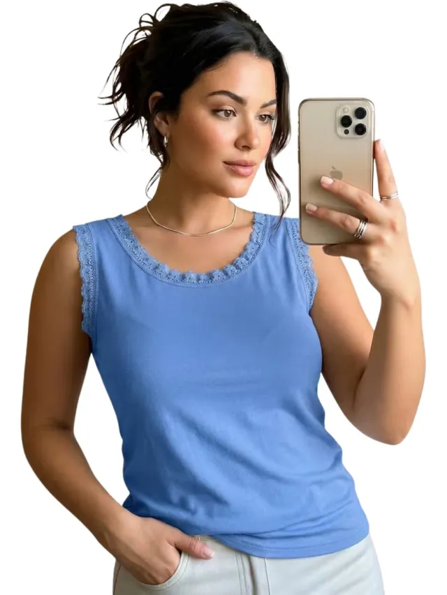 Currero Topje Dames - Top Kleding - Shirt - Blouse - Kort - Volwassen - Blauw 0915 Blauw 1 stuk