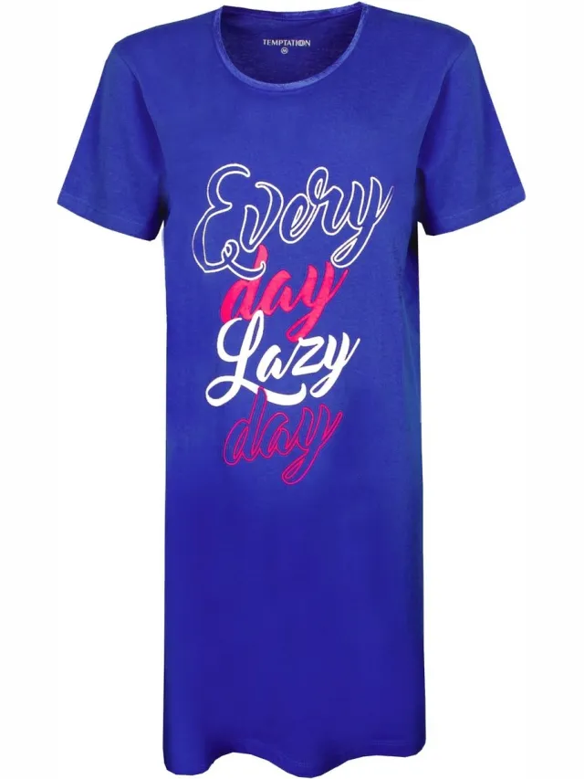 Temptation Dames Nachthemd - Bigshirt - Katoen - Kobalt Blauw