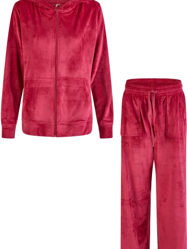 By Louise Dames Huispak Met Rits Velours Effen Rood