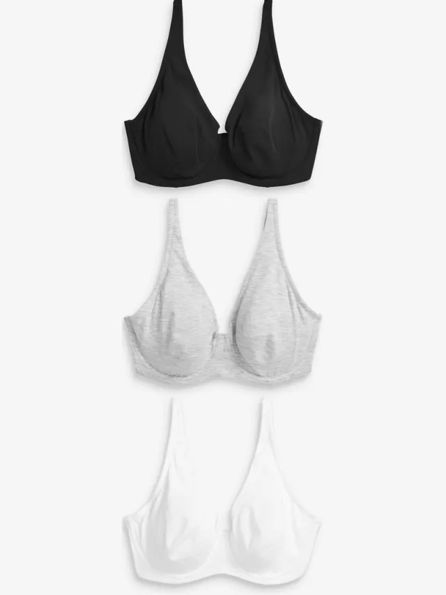 Next Dames - DD+ ultiem comfort beha's van katoenmix verpakking van 3 - Zwart Black/Grey Marl/White