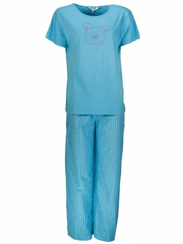 Tenderness Dames Pyjama - Katoen - Ronde Hals - Hemels Blauw