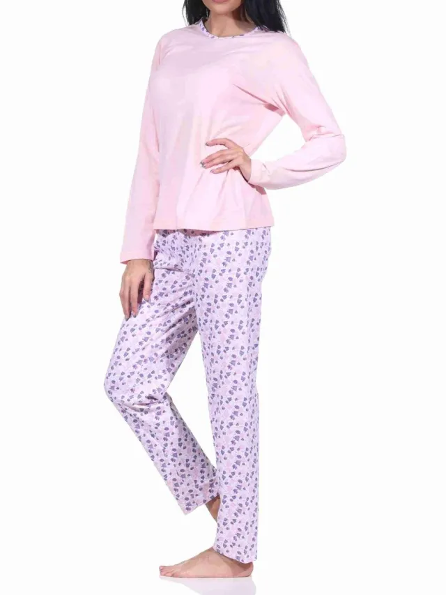 Normann Elegante damespyjama met lange mouwen en allover bedrukte broek - 222 201 10 780 rosa
