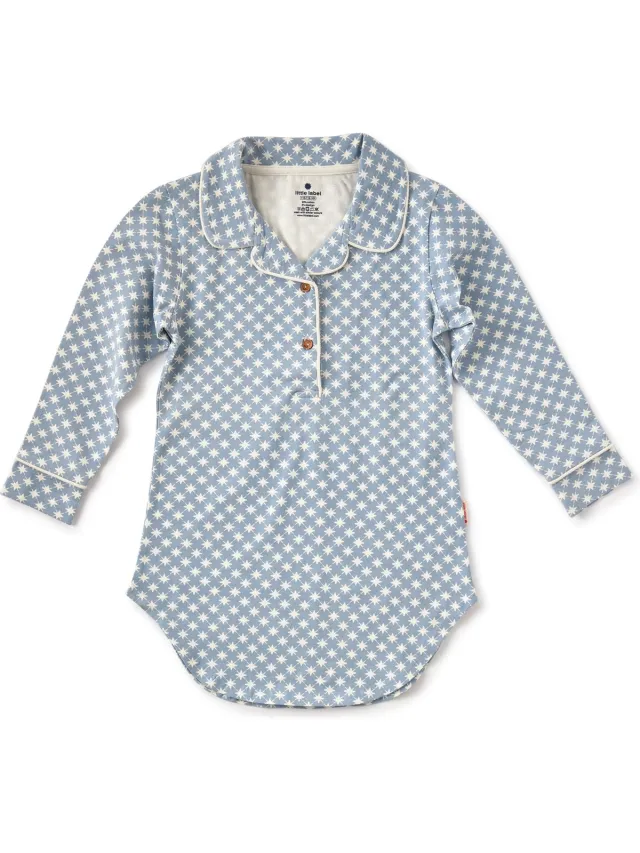 Little Label Pyjama Dames - lichtblauw, wit - Twinkle - Nachthemd - Slaapshirt - Zachte BIO Katoen