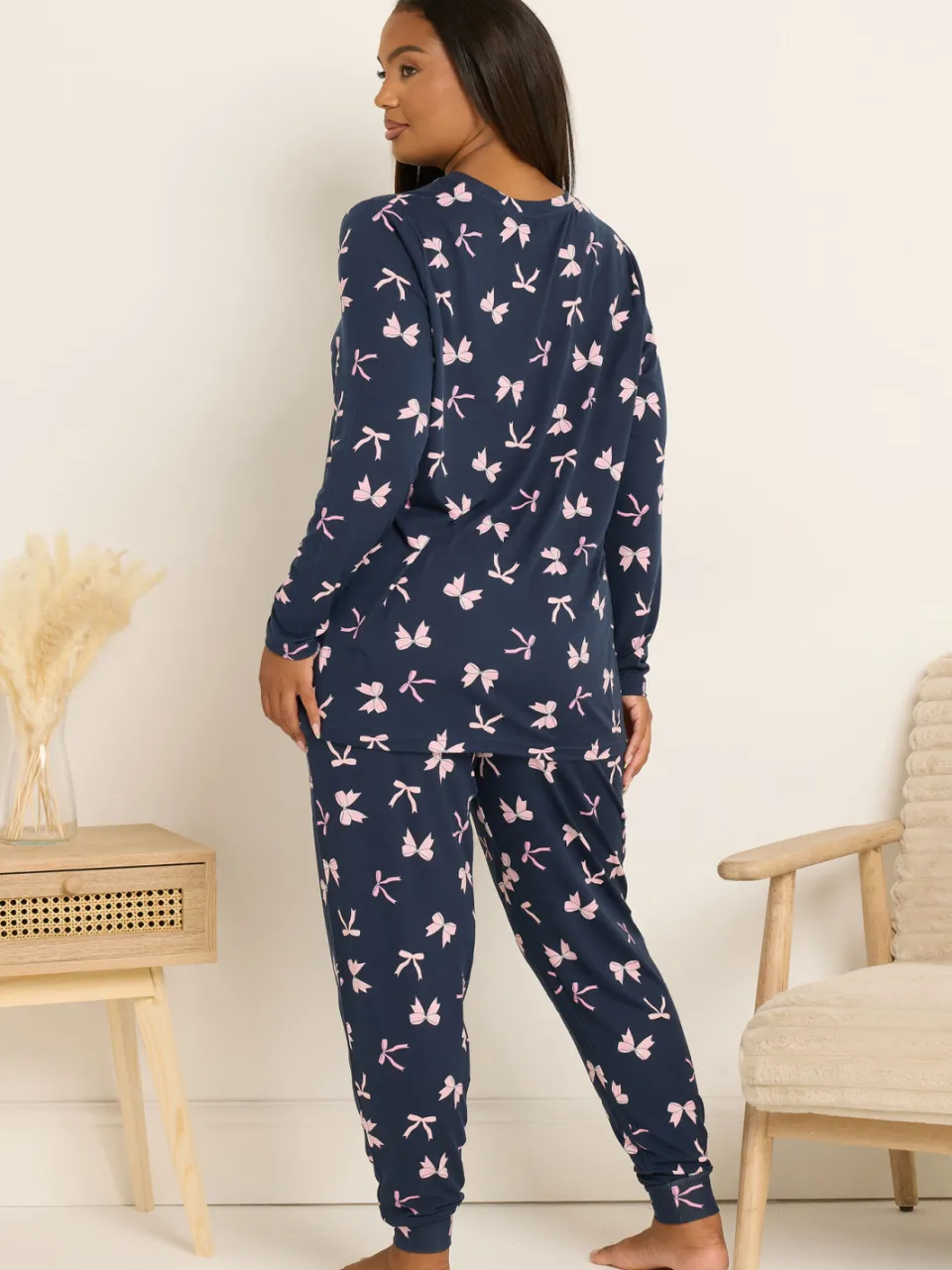 Yours Marineblauwe Strik Zachte Pyjama En Slaapmaskerset-48, foto 3