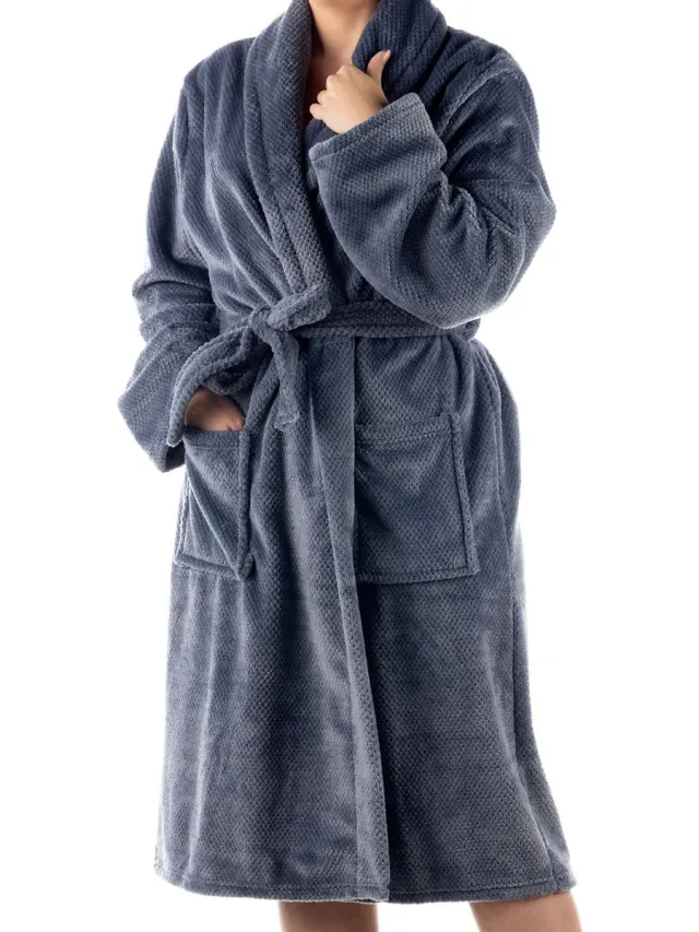Textino CHRIS - badjas 116 cm - volwassenen - fleece met structuur - Blue Fusion - blauw