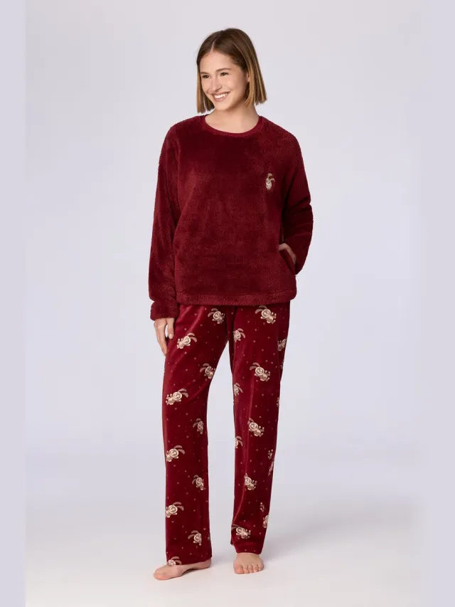 Woody pyjama dames - konijn - bordeaux - 262-10-WPI-M/471