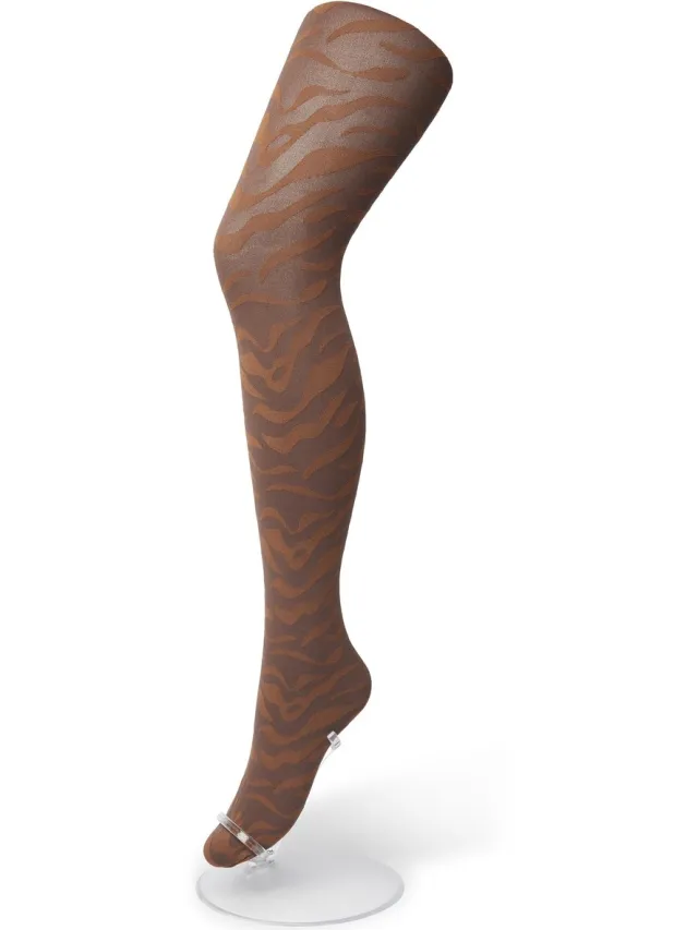 Bonnie Doon Dames Panty met Zebra Print 100 Denier maat S/M Bruin - Uitstekend Draagcomfort - Zebraprint - Dierenprint - Gladde Naden - Perfecte Pasvorm - Sudan Brown - BP211902.367