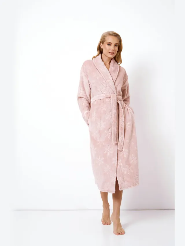 Aruelle Dames Badjas Betsy-Warm & Zacht-Sneeuwvlok Design-Met Zakken-Oudroze