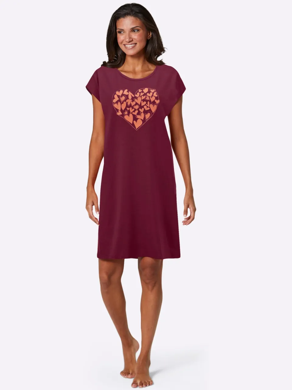 nachthemd bordeaux met hartprint bordeaux bedrukt + papaja bedrukt