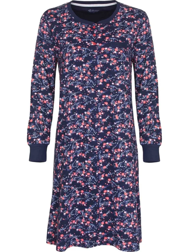 Tenderness Dames Nachthemd - Katoen - Bloemen Print - Blauw