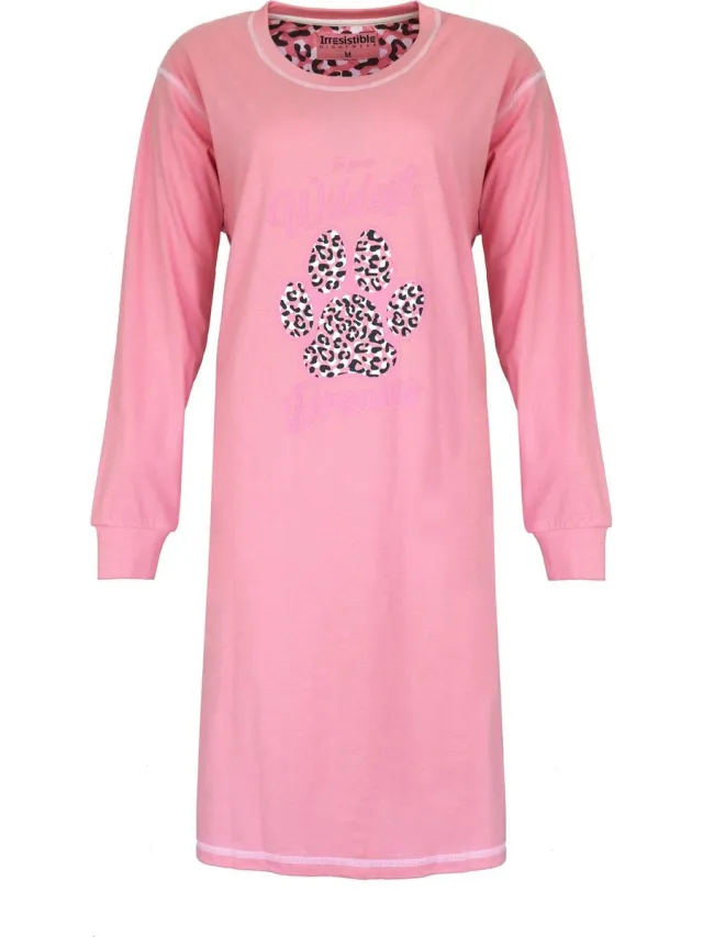 Irresistible Dames Nachthemd - Katoen - Panter dessin - Roze