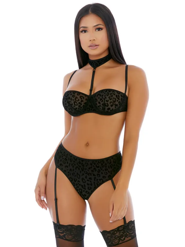 Forplay On the Prowl Choker Lingerie Set - XL - Zwart