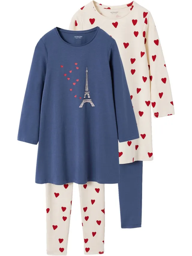 vertbaudet Set van 2 nachtjurk legging blauw
