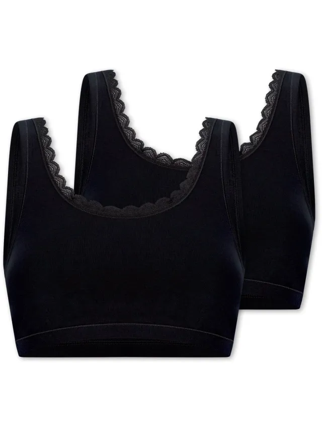 Uncover by Schiesser - 2PACK Bustier Cotton Lace - Dames - zwart