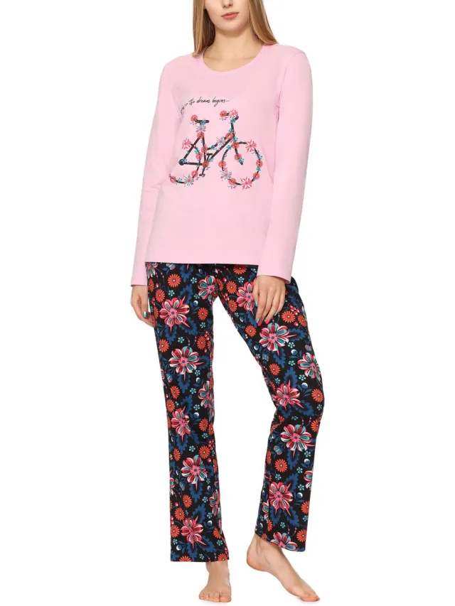 Merry Style Dames Pyjama - Lange mouwen - Lange broek - Katoen - MS-MS10-169-PJ - Licht Roze/Bloemen2