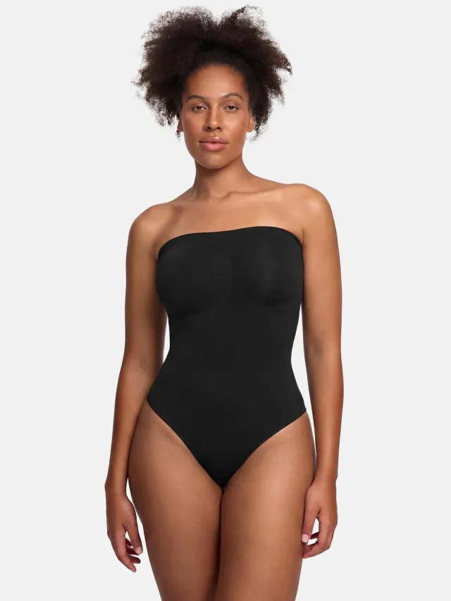 cfab Strapless corrigerende bodysuit met string - Zwart, S - Corrigerende Body - Naadlos - corrigerend ondergoed dames