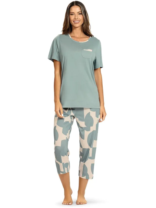 Comtessa Ascafa - Dames Pyjama Deluxe met 7/8 Broek - Zomer - Smoky Blue