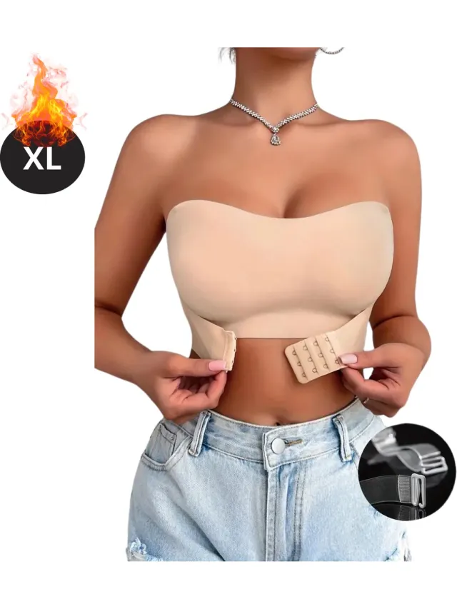 Livano BH Zonder Beugel - Zonder Bandjes - Push-up Bh's - Comfort Beha - Comfortabel - Grote Sluiting - Beige