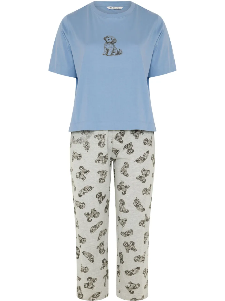 Yours Curve Pyjama Met Puppyprint En Wijde Pijpen In Blauw-64, foto 4