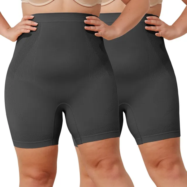 MEETYOO 2-Pack Shapewear Dames Corrigerende Short Hoge Taille Plus Size – Naadloze Buikcontrole & Lichte Billenlift - Zwart