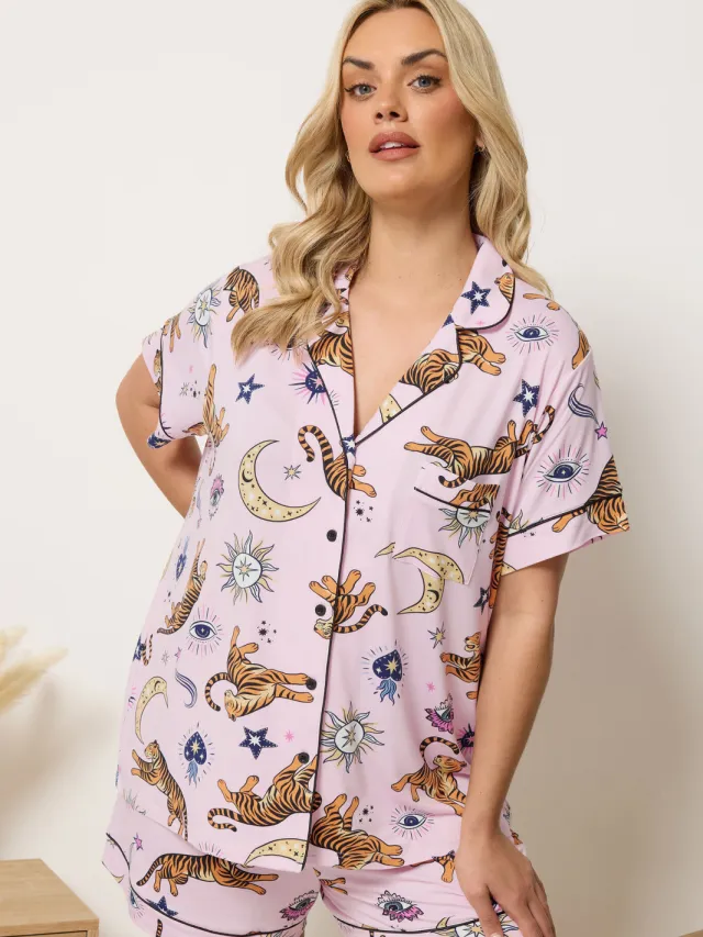 Yours Roze Hemels Korte Pyjamaset-64 Pink