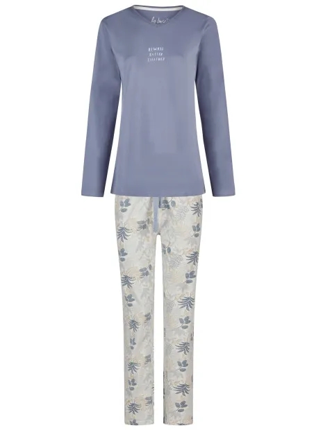 By Louise Dames pyjama set lang v-hals donkerblauw gebloemd blauw, foto 2