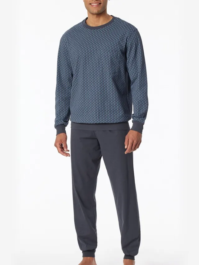 Schiesser Pyjama met print graphit-blauw