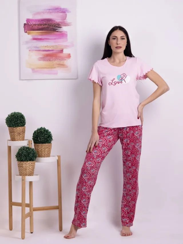 Vanilla Love dames pyjama - Pyjamasets - Tweedelig - Viscose - Roze - PJ1510