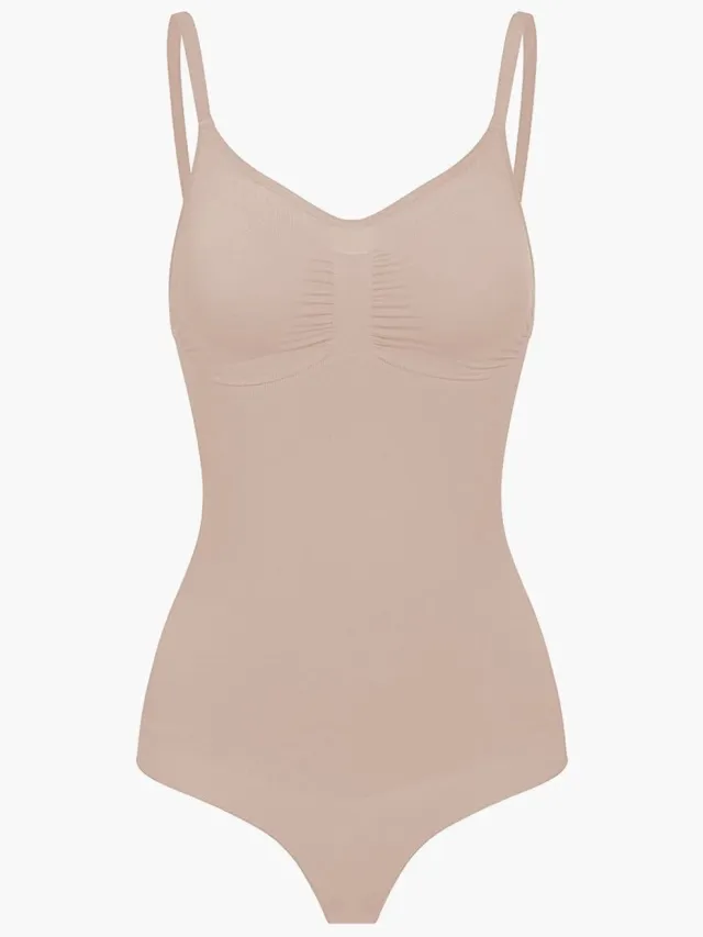 cfab Corrigerende bodysuit met koordjes - Beige - 3XL - Corrigerende Body - Naadlos - corrigerend ondergoed dames