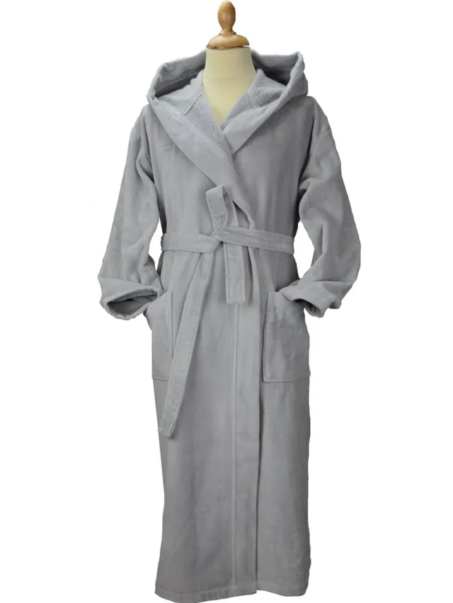 ARTG Robezz - DeLuxe - Velours Badjas met Capuchon - Lichtgrijs - Light Grey