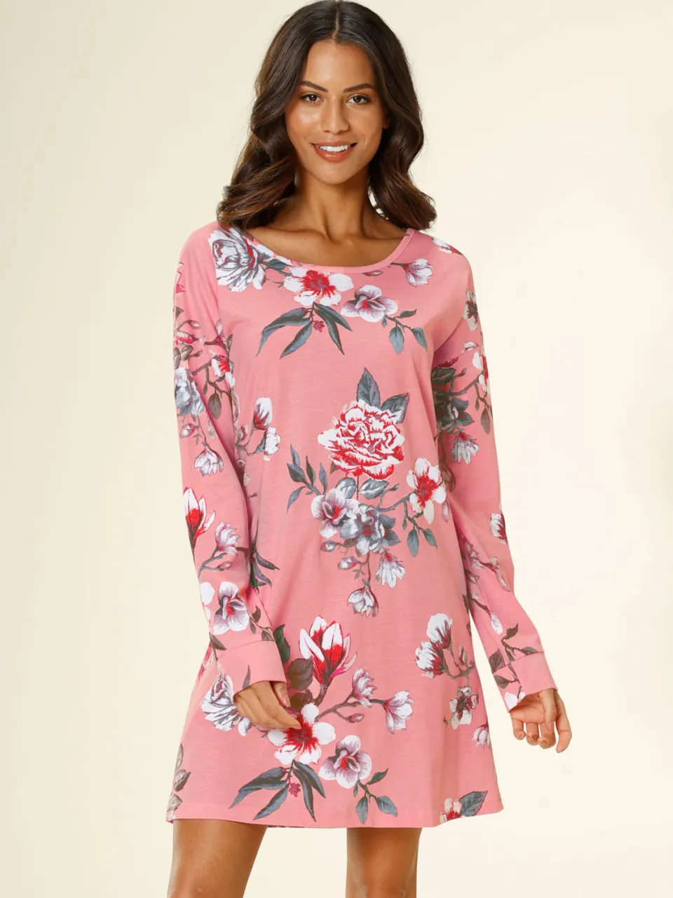 nachthemd met bloemenprint koraal koraal/apricot