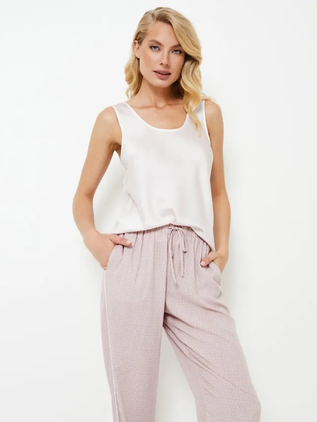 Aruelle Dames Pyjama Lakena-Mouwloze Top & Lange Broek-Zachte Stoffen-Verstelbare Taille- Roze & Paars roze /paars