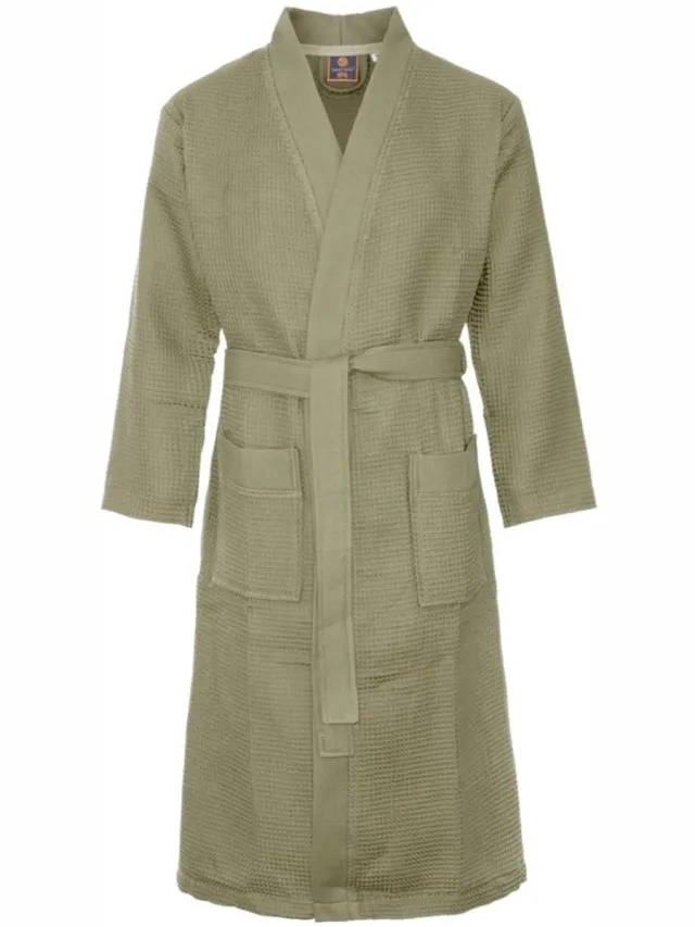 Badrock Sauna badjas wafel - biologisch katoen - olijfgroen XXL - groene unisex badjas - wafel kimono - kimono - wafel badjas dames - wafel badjas heren - Oeko-Tex