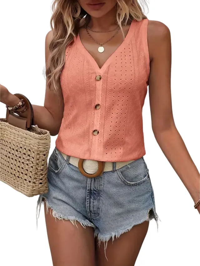 Currero Topje Dames - Top Kleding - Shirt - Blouse - Kort - Volwassen - Koraal