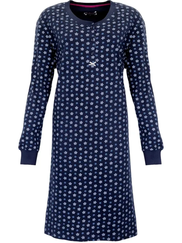 Tenderness Dames Nachthemd - Bloemendessin - Donker Blauw