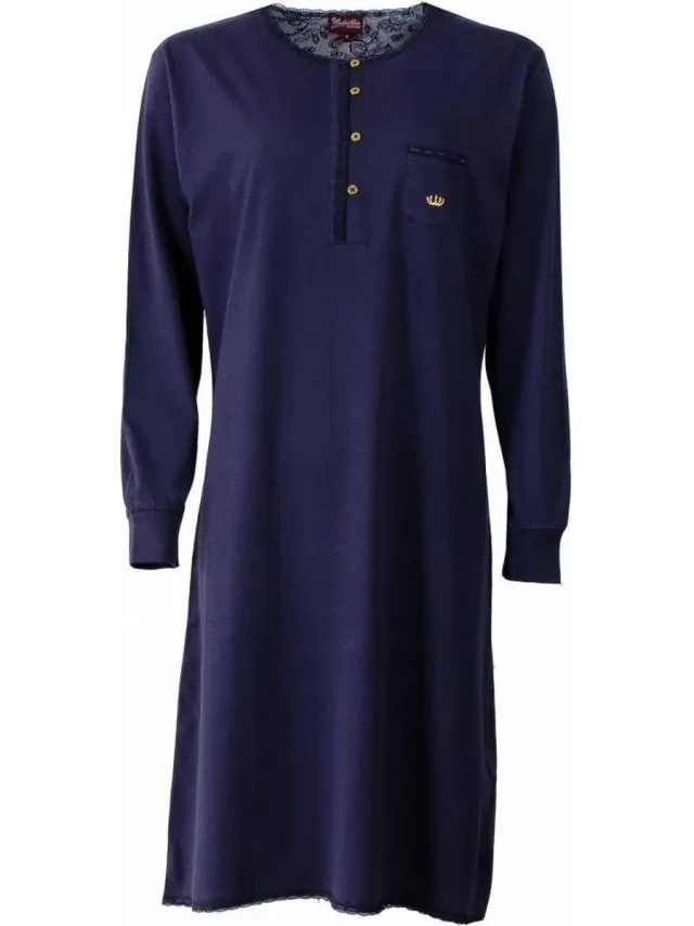 Medaillon Dames Nachthemd - Katoen - Polo Sluiting - Blauw