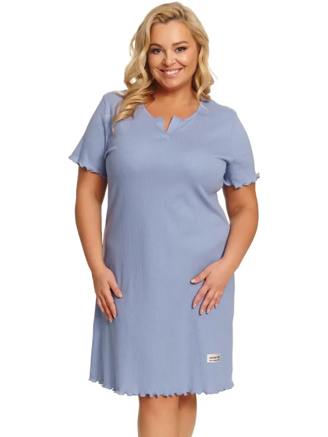 Doctor Nap Katoenen Nachthemd Plus Size Korte Mouw TB.7467 Sky Blue 40 / Blauw