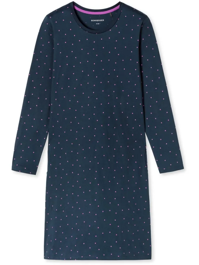 Schiesser dames Casual Essentials nachthemd met lange mouwen met streepjes - ultraviolet dessin ultra violet
