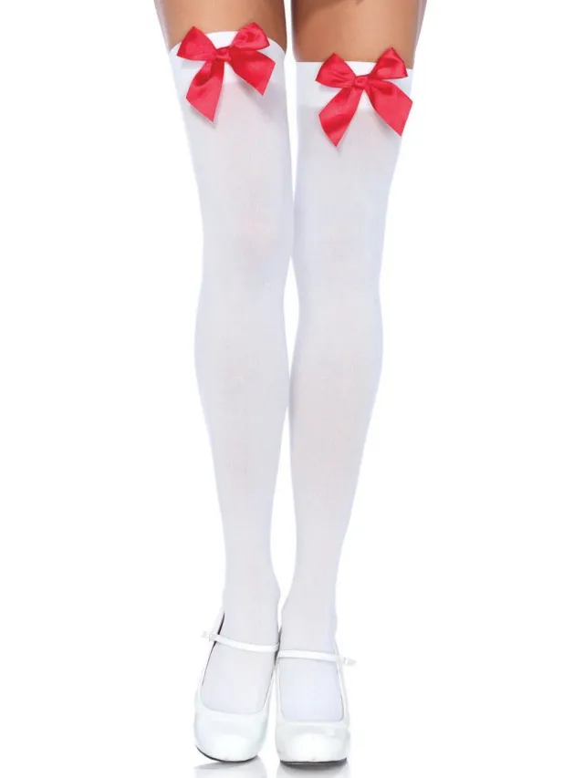Leg Avenue Nylon Thigh Highs With Bow ["Zwart"]